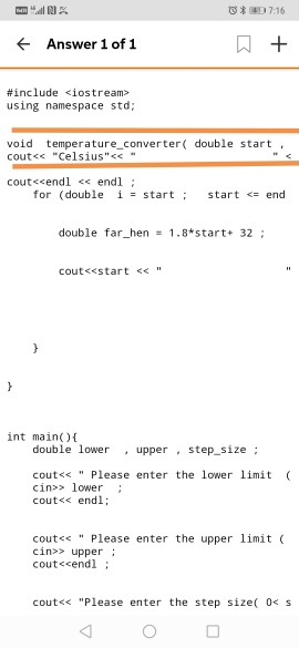 Answer 1 of 1 #include <iostream» using namespace std; void temperature_converter( double start cout<< Celsius<< cout cend