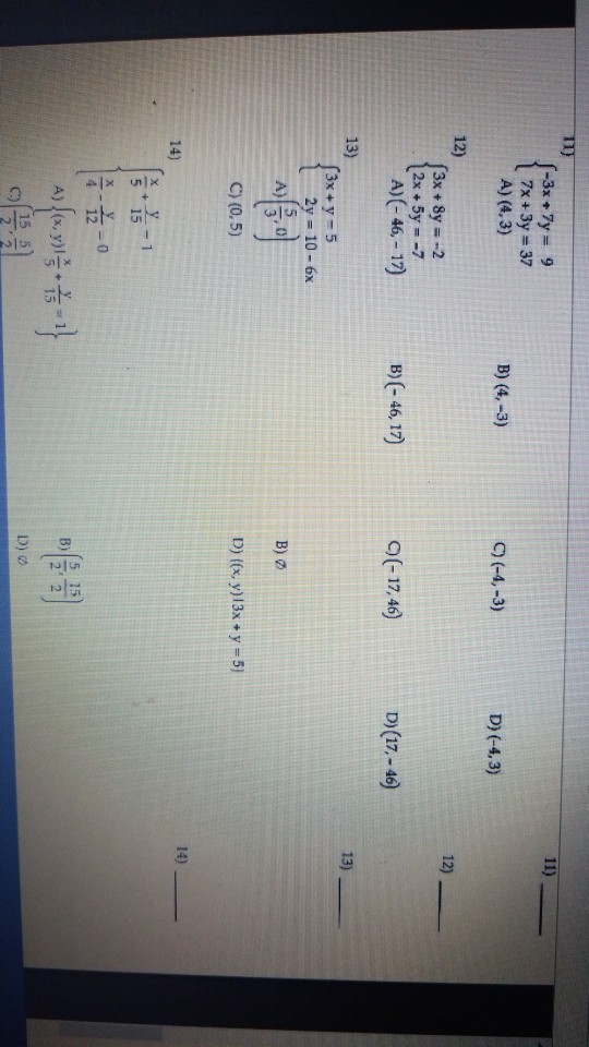 Solved 3x7y 9 2 2 7x 3y 327 A 43 12 3x 8y 2 2x