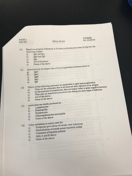 Solved BIO 251 FINAL EXAM 1) Mechnsms By Which Aniioies K&hellip;
