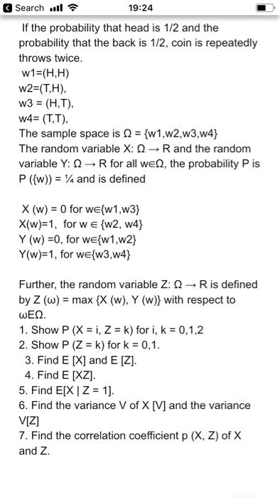 Solved Search 19 24 If The Probability That Head Is 1 2 A Chegg Com