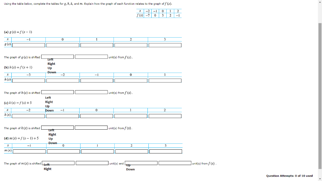 Solved Using The Table Below Complete The Tables For G H Chegg Com