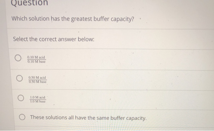 Question Which solution has the greatest buffer