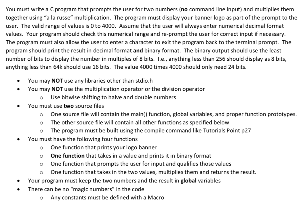You Must Write A C Program That Prompts The User F Chegg Com