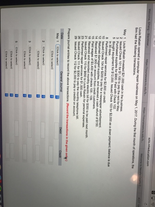 Solved to Check 101 for $1,100 to pay the rent for May | Chegg.com