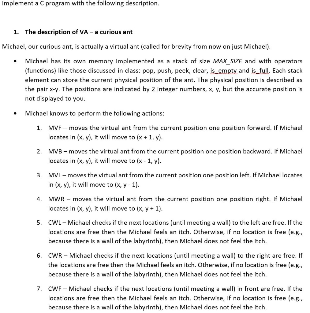 Solved Implement C Program Following Description Description Va Curious Ant 1 Michael Curious Ant Q