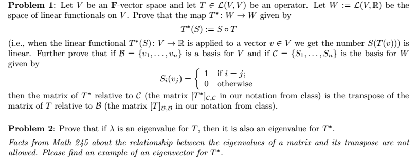 Solved Problem 1 Let V Be An F Vector Space And Let T Ye Chegg Com