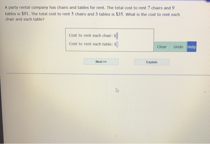 Solved A Party Rental Company Has Chairs And Tables For R