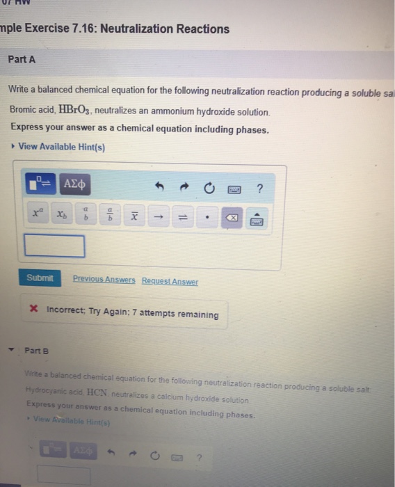 Or H Mple Exercise 7 16 Neutralization Reactions Chegg 