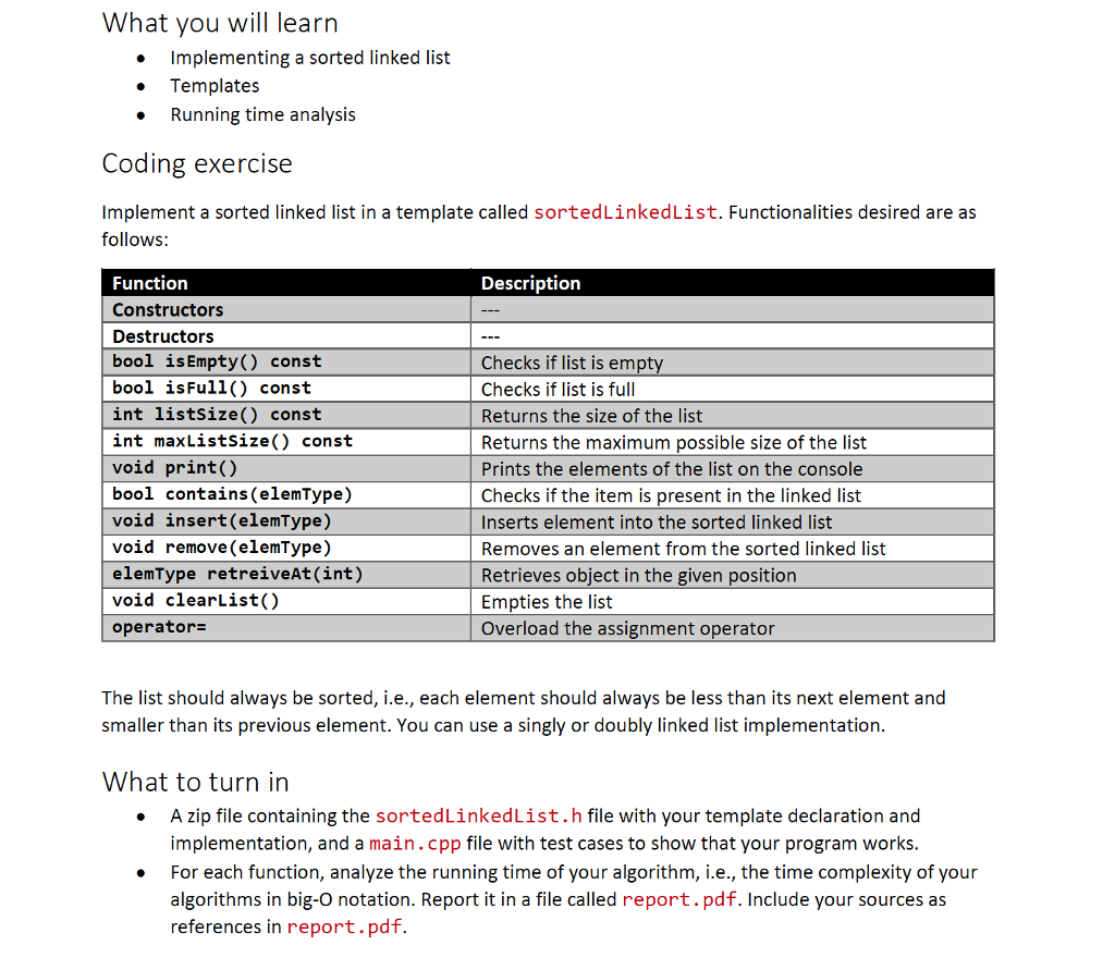 Solved In C Solve It Using Templates Use Sortedlinkedli Chegg Com