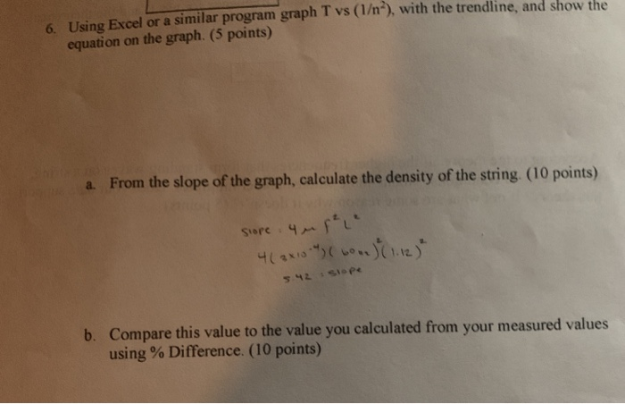 Solved Using Excel Or A Similar Program Graph T Vs 1 N2 Chegg Com