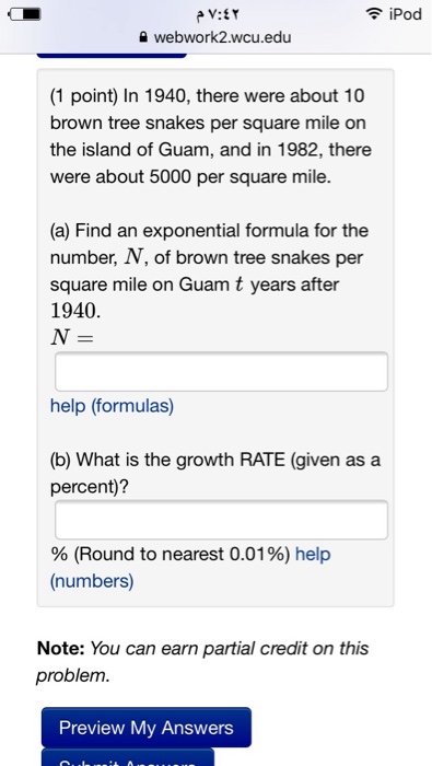 Solved In 1940 There Were About 10 Brown Tree Snakes Per