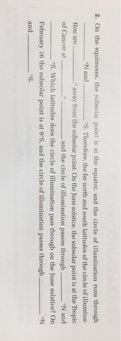 Solved: 2. On The Equinoxes, The Subsolar Point Is At The ...