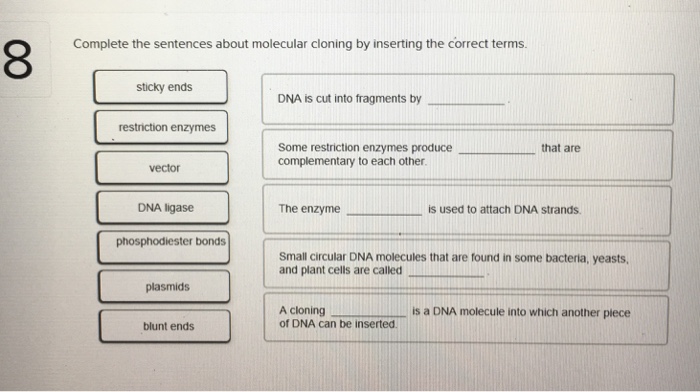 Solved: Complete The Sentences About Molecular Cloning By ...