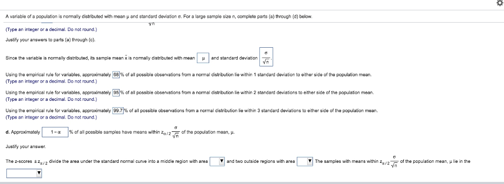 Solved A Variable Of A Population Is Normally Distributed Chegg Com