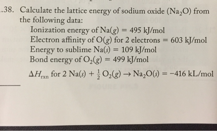 Solved Calculate The Lattice Energy Of Sodium Oxide Na 2 Chegg Com