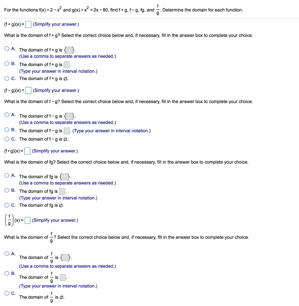 Solved For The Functions F X 2 X And G X X 2x 80 F Chegg Com