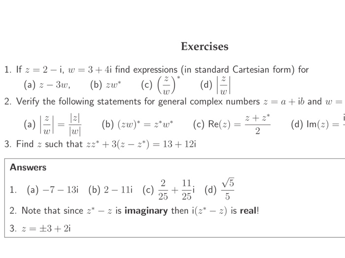 Solved If Z 2 I W 3 4i Find Expressions In Chegg Com