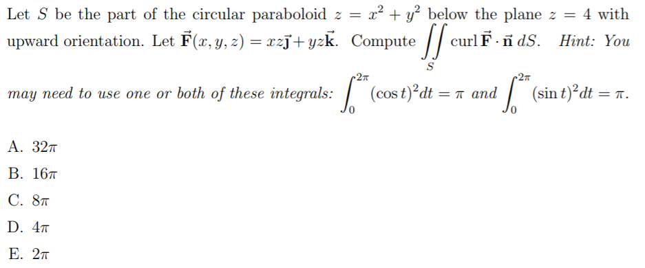 Solved Multivariable Calculus Curl Let S Be The Part O Chegg Com