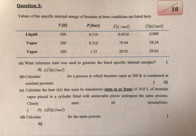 Solved Question 3 18 Values Of The Specific Internal Ene Chegg Com