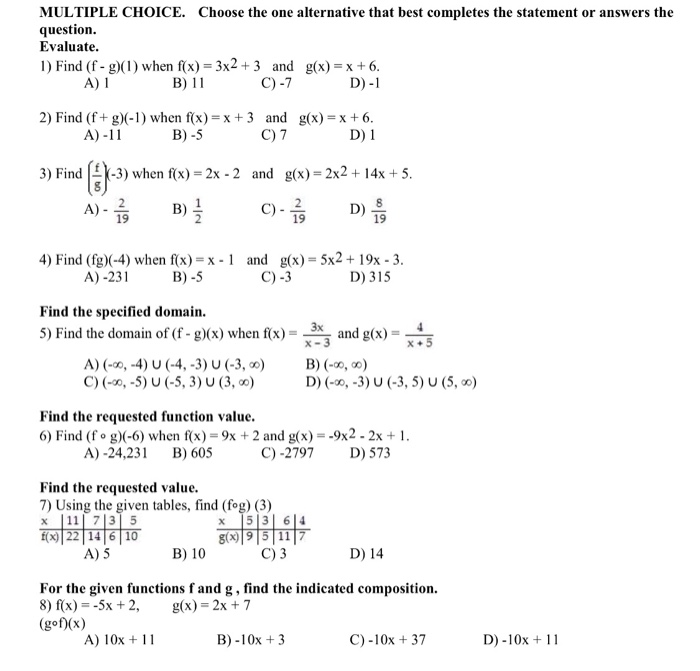 Solved Multiple Choice Choose The One Alternative That B Chegg Com