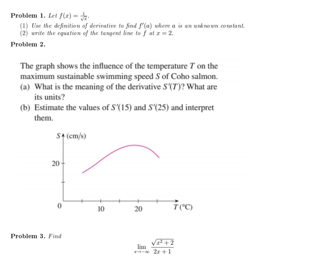 Solved Problem I Let F X 1 Use The Definition Of Der Chegg Com