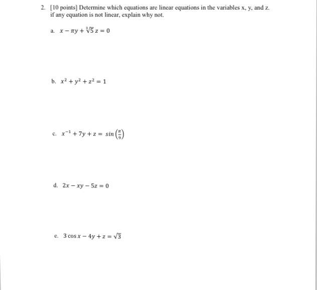 Solved Determine Which Equations Are Linear Equations In The Chegg Com