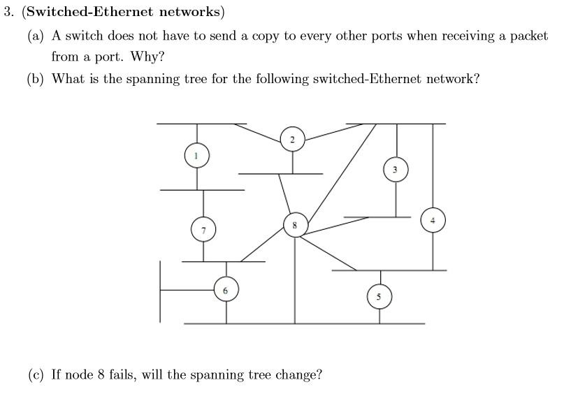 3. (Switched-Ethernet networks) (a) A switch does not have to send a copy to every other ports when receiving a packet from a