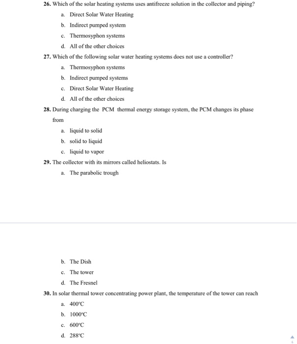 Solved 26 Which Of The Solar Heating Systems Uses Antifr