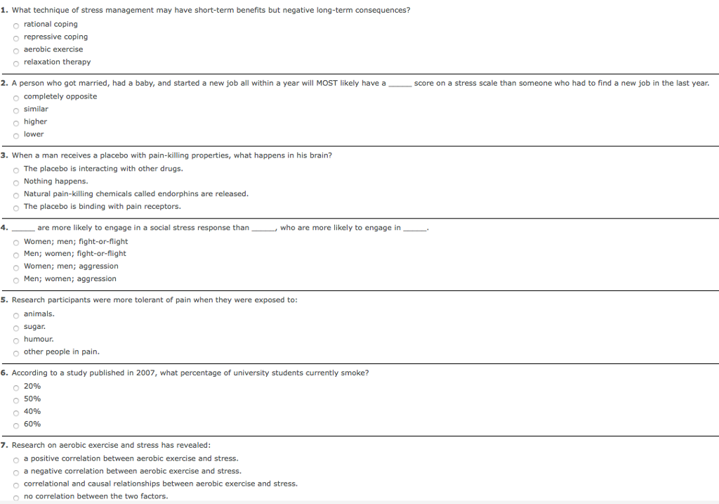 Solved 1 What Technique Of Stress Management May Have Sh Chegg Com