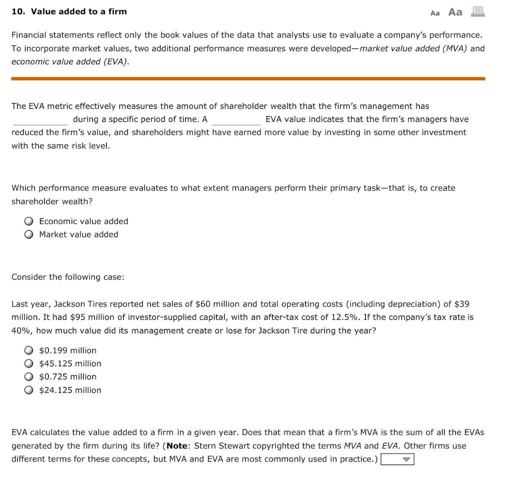 Solved 10 Value Added To A Firm Financial Statements Chegg Com