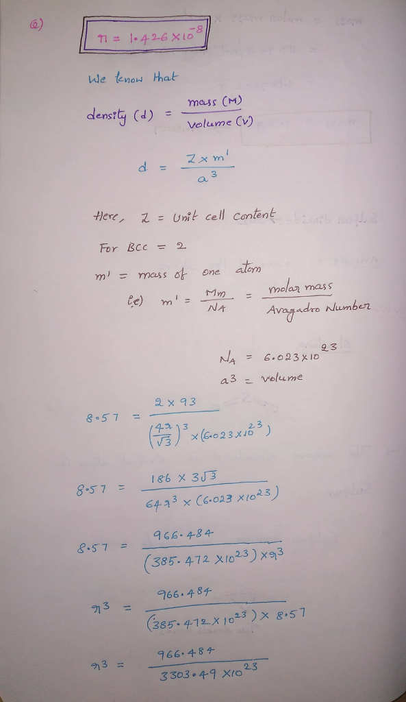 Oneclass Niobium Has A Density Of 8 57 G Cm3 And Crystallizes With The Body Centered Cubic Unit Cell