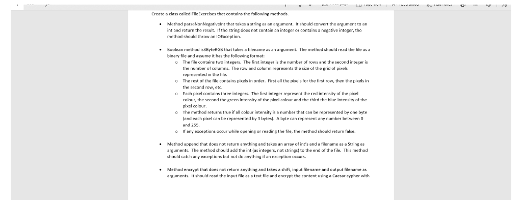 Create a class called FileExercises that contains the following methods. Methad parseNonNegativelnt that takes a string as an