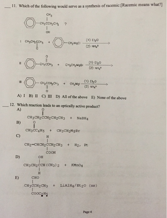 Solved 11 Which Of The Following Would Serve As A Synthe Chegg Com