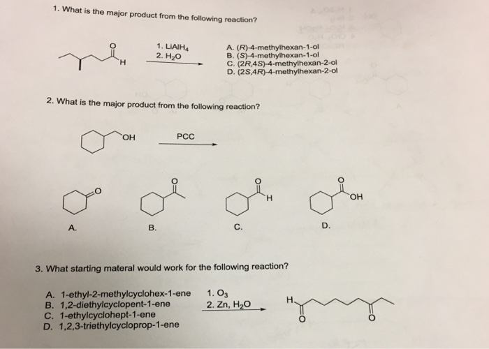 Solved 1 What Is The Major Product From The Following Re Chegg Com