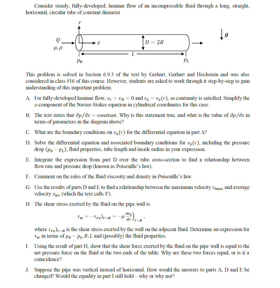 Solved Consider Steady Fully Developed Laminar Flow Of Chegg Com