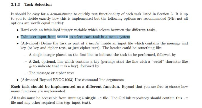 3.1.3 Task Selection It should be easy for a demonstrator to quickly test functionality of each task listed in Section 3. It