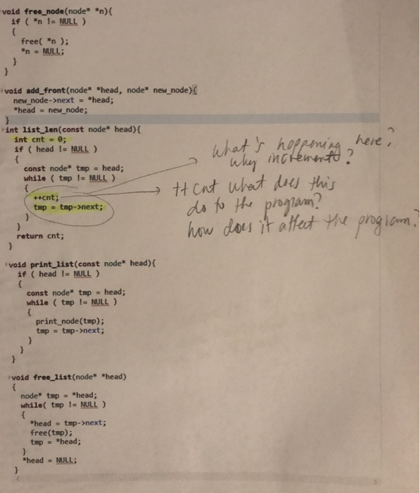void free_node(node* n)t if(*n l. NULL ) free( n ): void add_front (node head, node new_node) new node-next head; *head n
