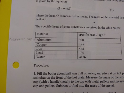 Solved Solve For Qm Qc And Qw Calorimeter Cup Aluminum Chegg Com