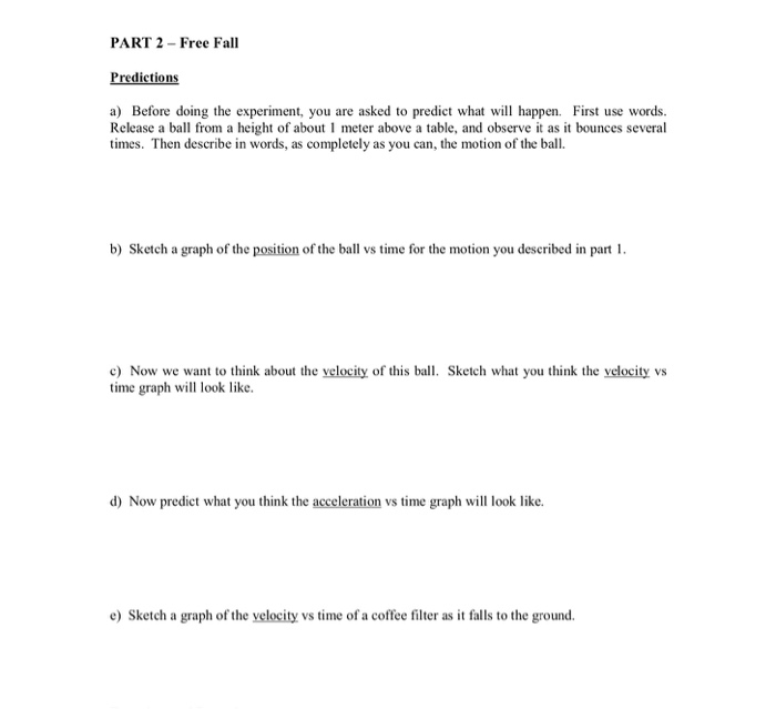 Solved Part 2 Free Fall Predictions A Before Doing The E