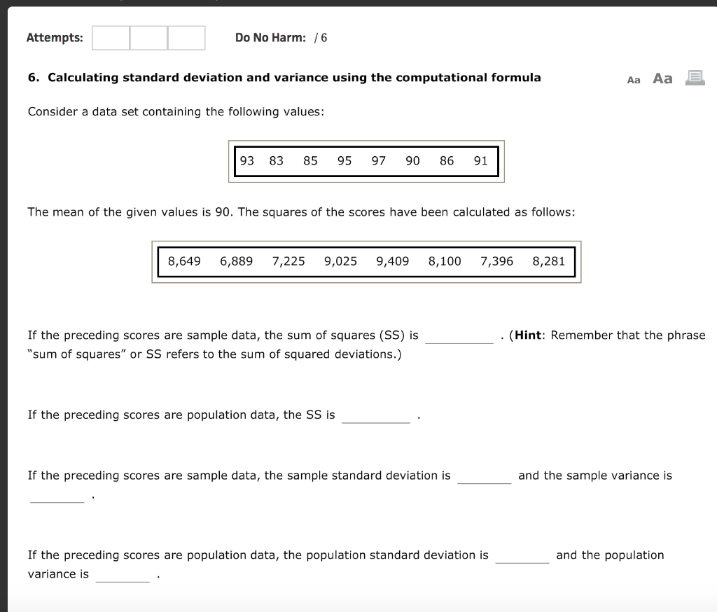 Solved Attempts 6. Calculating standard deviation and | Chegg.com
