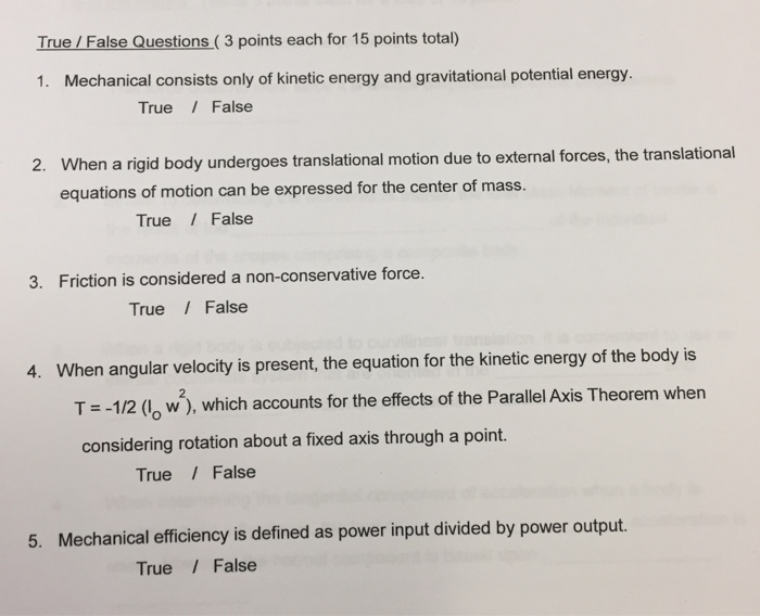 Solved True / False Questions ( 3 points each for 15 points 