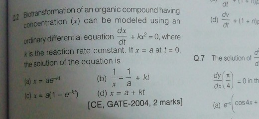 Solved Dt Botransformation Of An Organic Compound Having Chegg Com