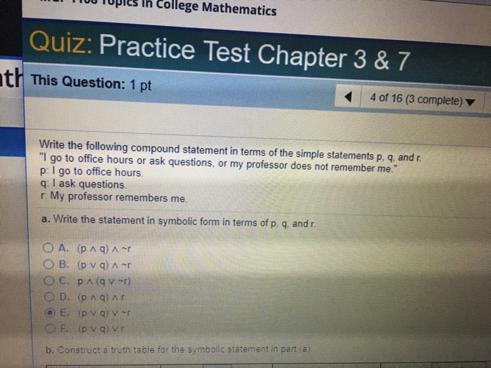 Solved 1100 T0pies Lh College Mathematics Quiz Practice Chegg Com