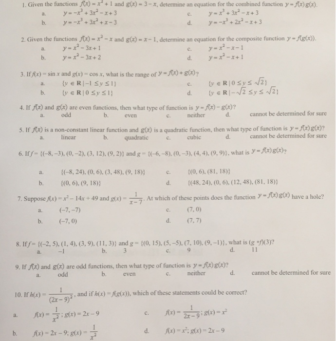 Solved Given The Functions F X X 2 1 And G X 3