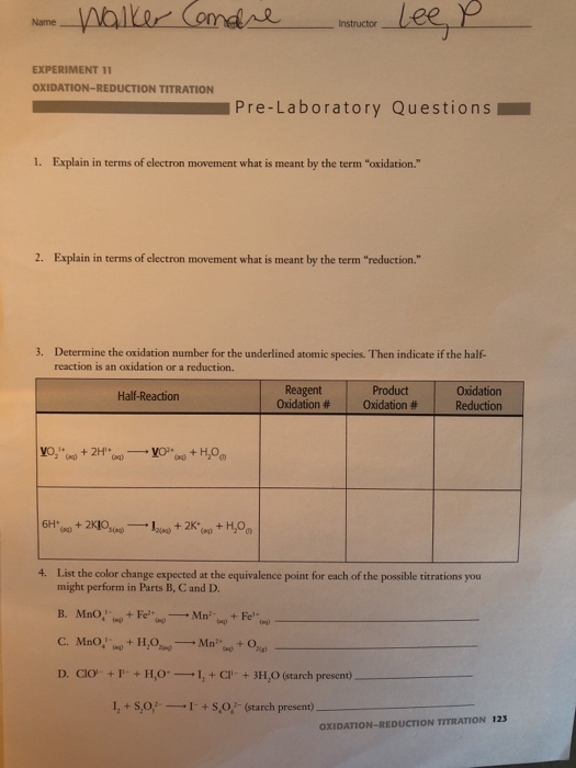 Download Solved: Name InstructorW EXPERIMENT 11 OXIDATION-REDUCTION... | Chegg.com