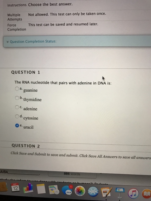 The Rna Nucleotide That Pairs With Adenine In Dna Is Chegg Com
