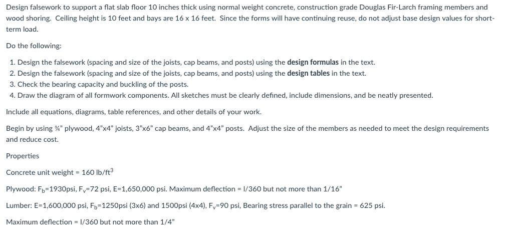 Solved Design Falsework To Support A Flat Slab Floor 10 I