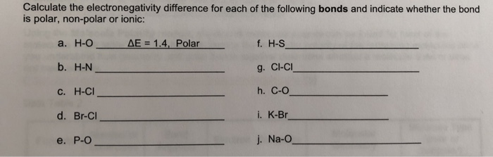 Solved Calculate The Electronegativity Difference For Eac Chegg Com