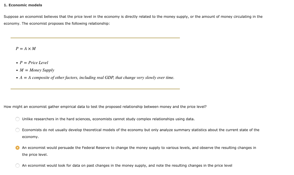 1 Economic Models Suppose An Economist Believes That Chegg 