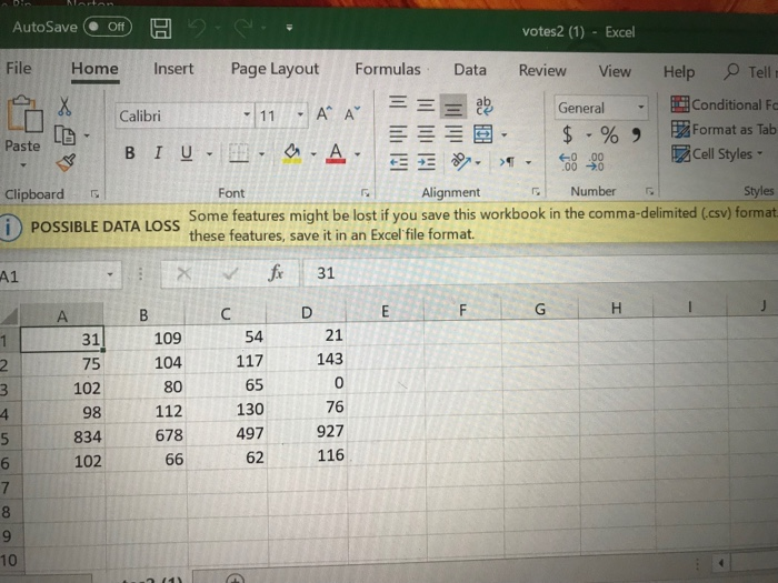 AutoSave(. Off File Home Insert Page Layout Formulas Data Review ViewHelp Tell L votes2 (1) Excel Conditional Fo -111 Genera